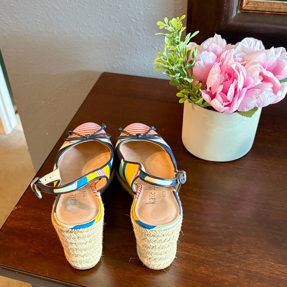 Size 7.5 Kate Spade Striped Multicolor Espadrille Wedge Slingback - Women's - Picture 7 of 16